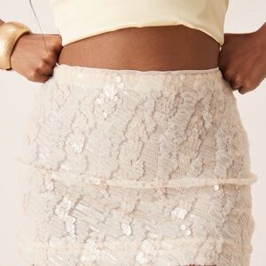 Ivory Sequin Ruffle Mini Skirt